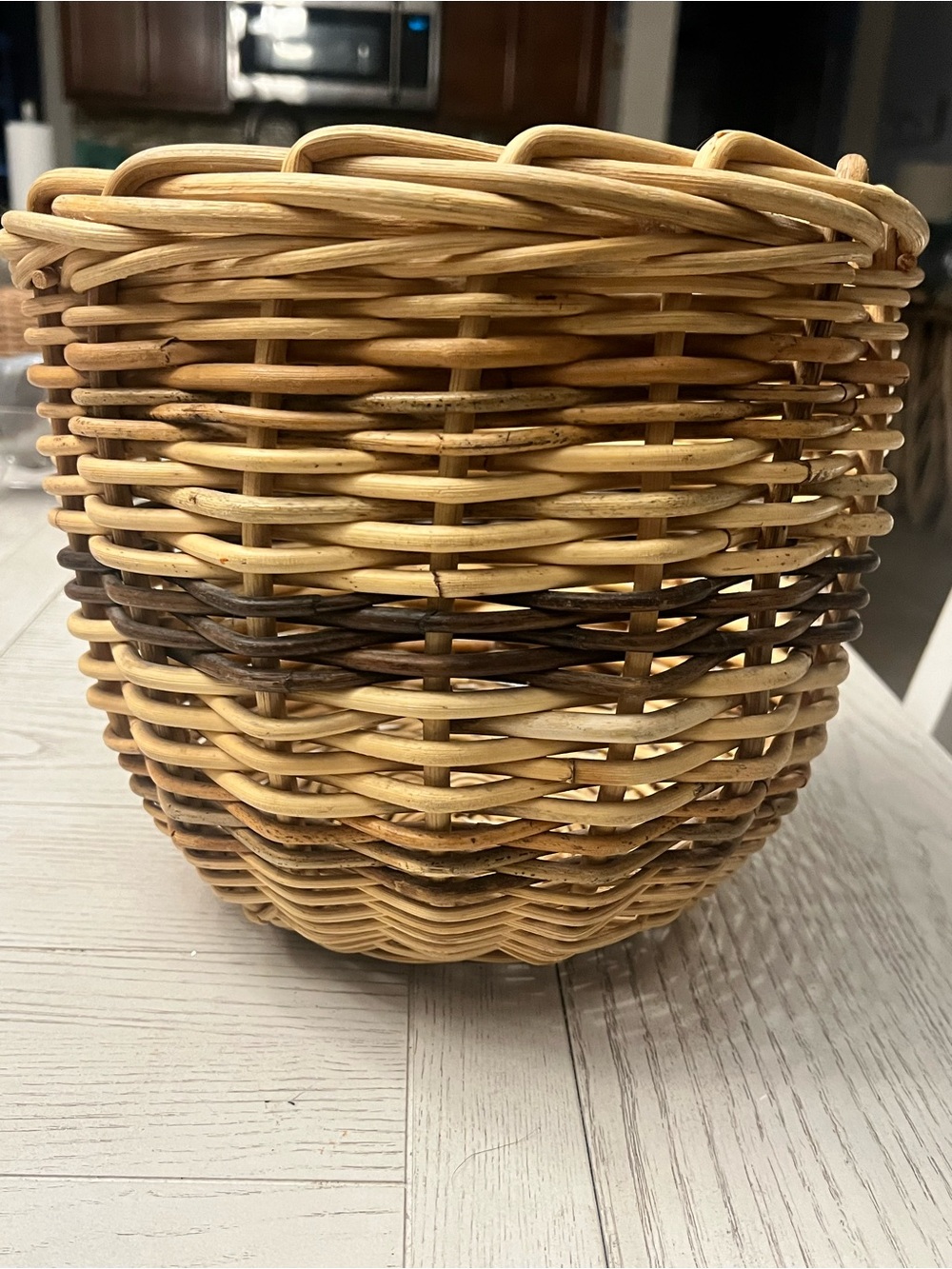 Handwoven Two-Tone Rattan Basket - Natural and Dark Brown